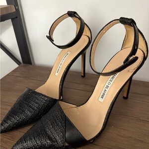 Manolo Blahnik Textured Ankle Strap Black Heels